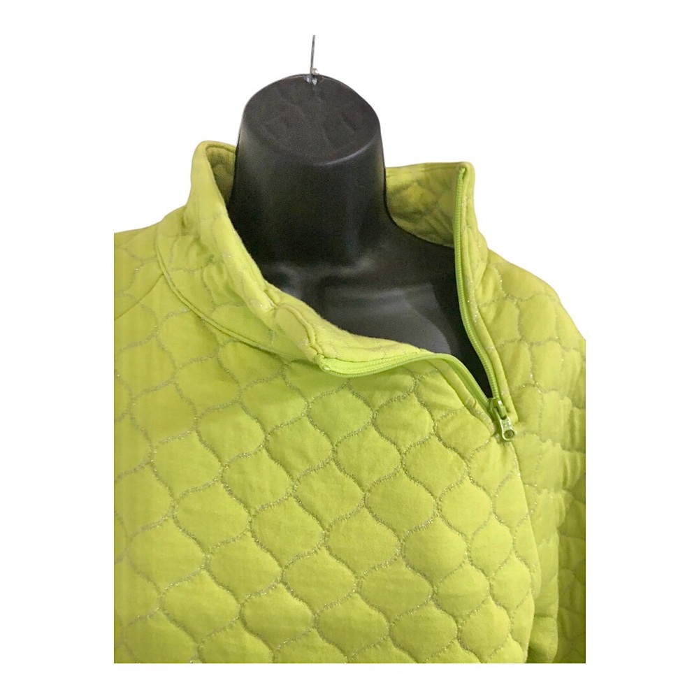 Talbots quilted silver lined lime green mockneck sweater top size medium new - Picture 4 of 10